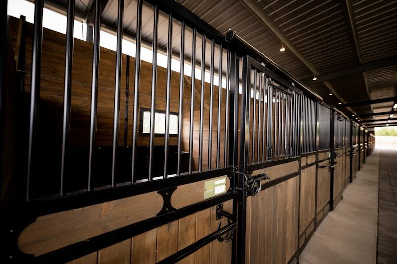 Stall fronts inside the covered arena complex
