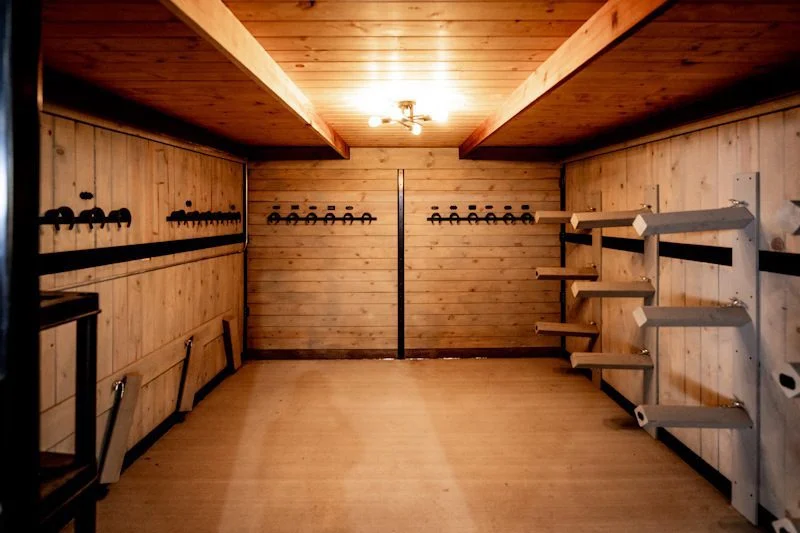 Wood-paneled tack room